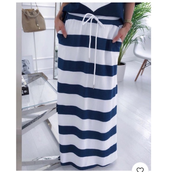 2 piece maxi skirt / t shirt striped anchor print size small - Picture 6 of 15